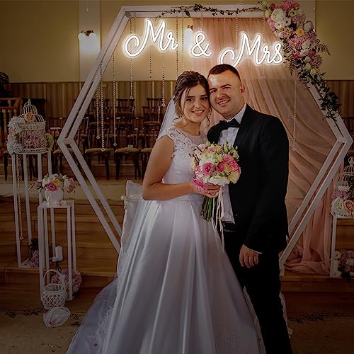 Kittmip Mr and Mrs Neon Sign for Wedding 25 x 7 Inches Neon Light LED Backdrop Wall Decor USB Wedding Reception Decoration Gifts for Anniversary Engagement Banquet(Cold White) - Image 3