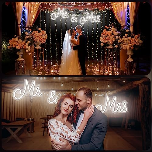Kittmip Mr and Mrs Neon Sign for Wedding 25 x 7 Inches Neon Light LED Backdrop Wall Decor USB Wedding Reception Decoration Gifts for Anniversary Engagement Banquet(Cold White) - Image 5
