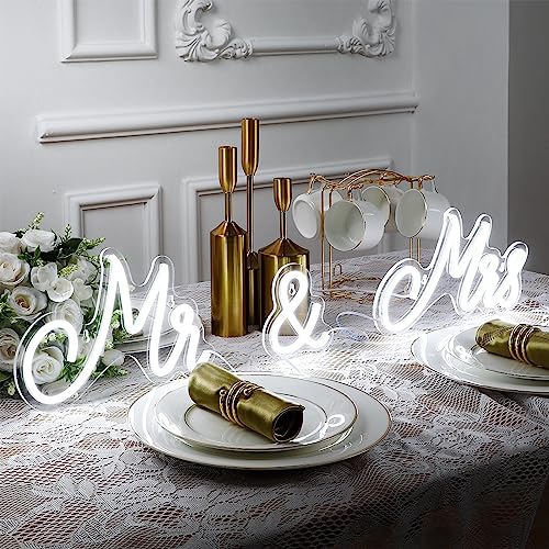 Kittmip Mr and Mrs Neon Sign for Wedding 25 x 7 Inches Neon Light LED Backdrop Wall Decor USB Wedding Reception Decoration Gifts for Anniversary Engagement Banquet(Cold White) - Image 4