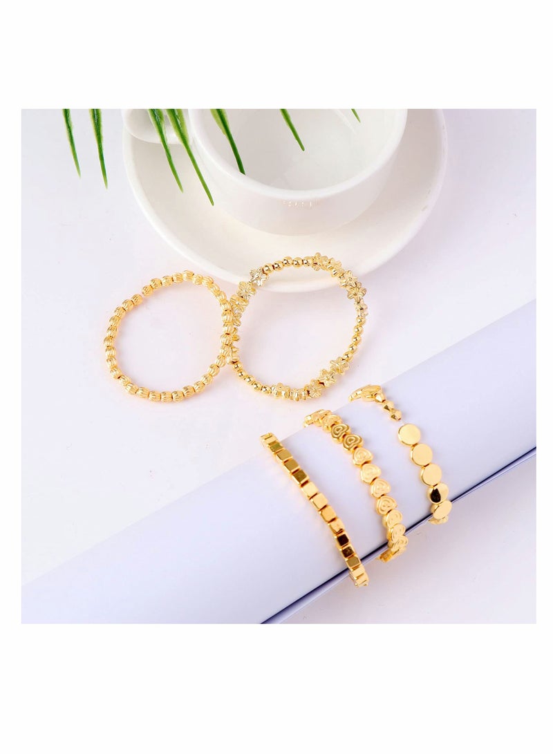 Excefore 1700 Pieces Spacer Beads Set Assorted DIY Loose Bead Round Ball Star Beads Rondelle Faceted Cube Square Spacer Column Beads 11 Styles Jewelry Charms Beads for DIY Crafts Jewelry Making (Gold) - Image 4