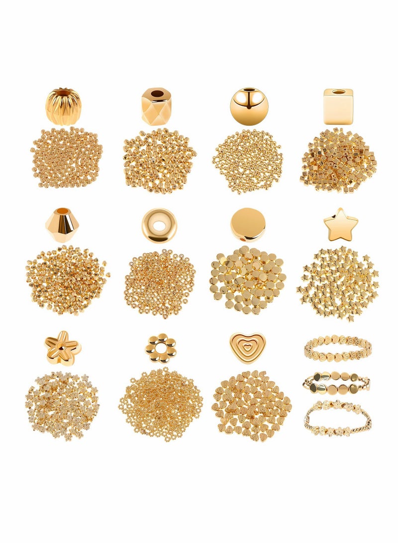 Excefore 1700 Pieces Spacer Beads Set Assorted DIY Loose Bead Round Ball Star Beads Rondelle Faceted Cube Square Spacer Column Beads 11 Styles Jewelry Charms Beads for DIY Crafts Jewelry Making (Gold) - Image 1