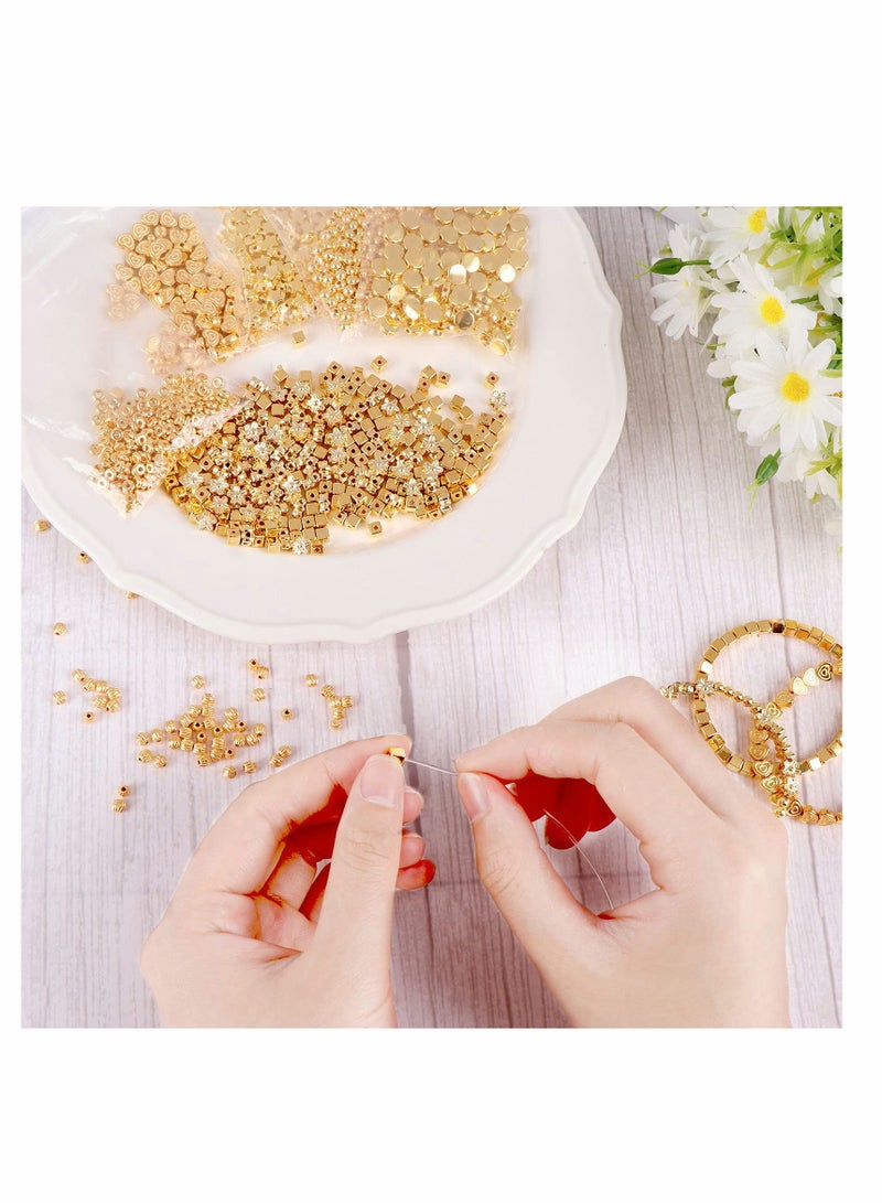 Excefore 1700 Pieces Spacer Beads Set Assorted DIY Loose Bead Round Ball Star Beads Rondelle Faceted Cube Square Spacer Column Beads 11 Styles Jewelry Charms Beads for DIY Crafts Jewelry Making (Gold) - Image 5