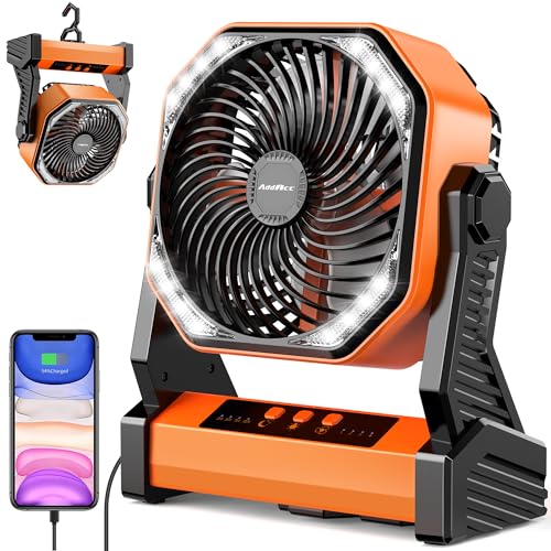 20000mAh Camping Fan Rechargeable Battery Operated with 360 Rotatable Hook 400 Lumes Light 270 Pivot 4 Speeds 58Hrs Battery Powered Fan for Outdoor Tent Car Trip BBQ Hurricane Power Outages