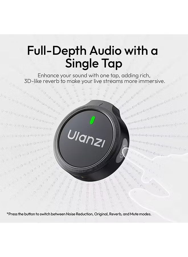 Ulanzi A21 Mini Wireless Button Microphone with AI Noise Reduction, 360° Pickup, 100m Transmission, Reverb Effect & One-to-Two Recording – Lightweight Clip-On Mic - Image 2