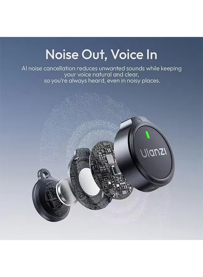 Ulanzi A21 Mini Wireless Button Microphone with AI Noise Reduction, 360° Pickup, 100m Transmission, Reverb Effect & One-to-Two Recording – Lightweight Clip-On Mic - Image 3