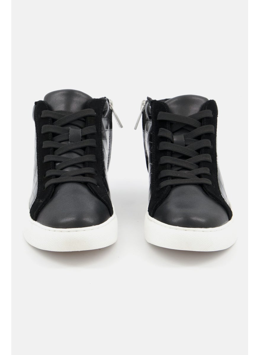 Kenneth Cole Women High Top Athletic Lace Up Casual Shoes, Black/White  - Image 3