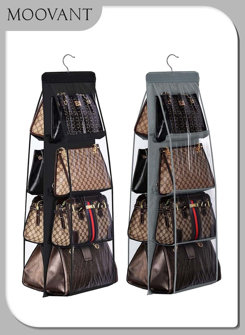 Moovant 2 Pieces Handbag Hanging Organizer, Hanging Storage Bags for Women, Foldable Oxford Cloth Hanging Purse Organizer, Handbag Storage Hanger, Closet Organizer, for Family Closet Bedroom, Black/Grey - Image 1