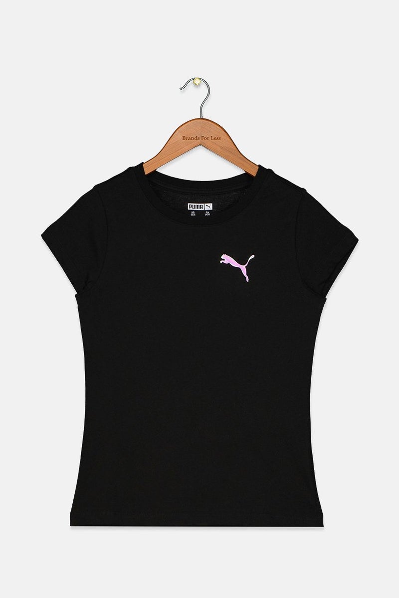 PUMA Kid Girls Crew Neck Short Sleeve T-shirt, Black - Image 1