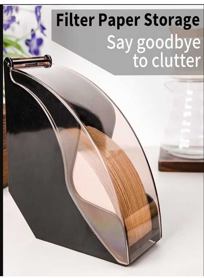 Coffee Filter Holder, 1 Pack Coffee Filter Paper Holder Cone Coffee Filter Paper Holder with Dustproof Cover, Storage Capacity of 100pcs Coffee Filter Paper (Black) - Image 4