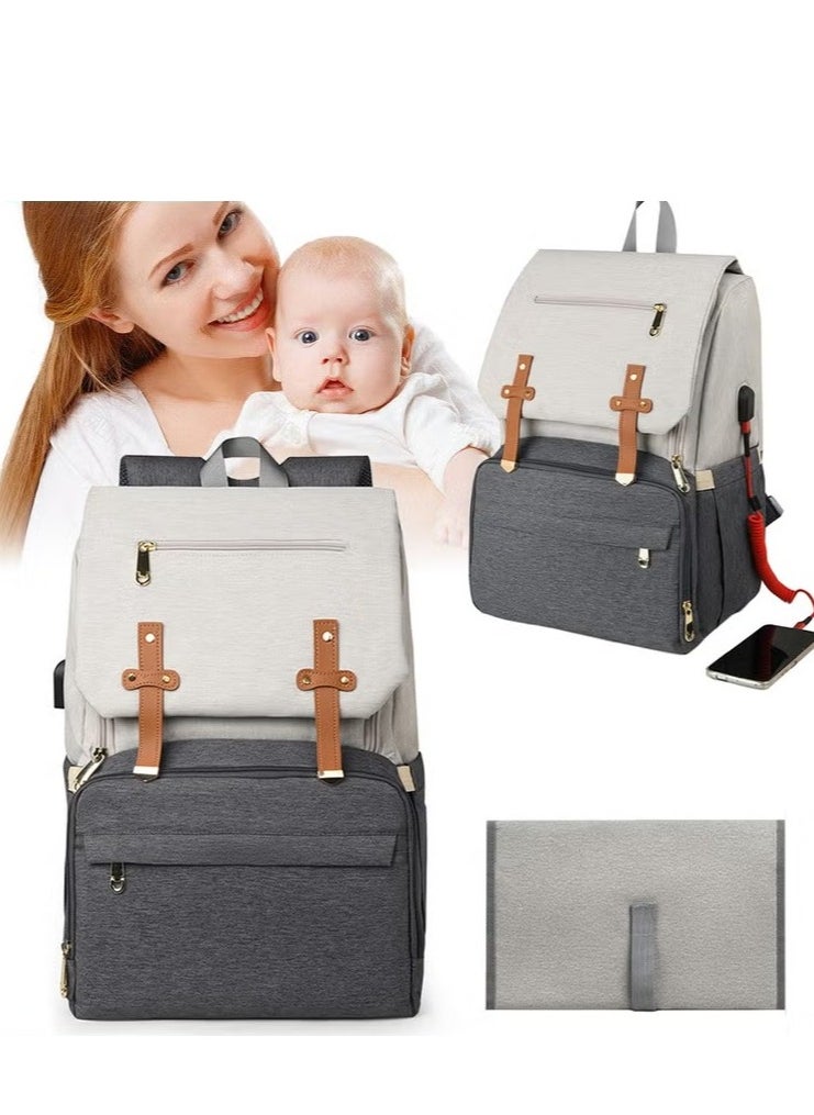 MIXDE Large Baby Diaper Bag, Multifunctional Diapers Changing Backpacks, Waterproof  Nappy/Nursing Bags, Fashion Mommy Backpack with Portable Change Mat and USB Charge Port, for Newborn Mother/Father  - Image 1