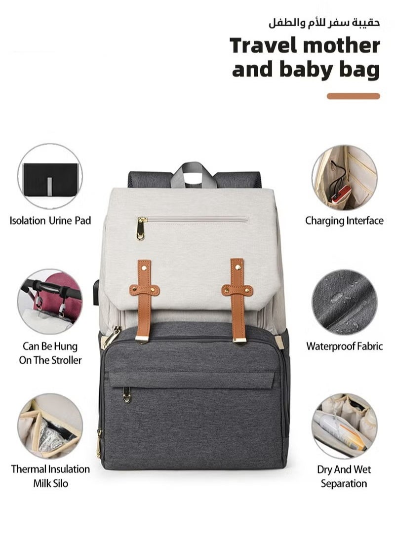 MIXDE Large Baby Diaper Bag, Multifunctional Diapers Changing Backpacks, Waterproof  Nappy/Nursing Bags, Fashion Mommy Backpack with Portable Change Mat and USB Charge Port, for Newborn Mother/Father  - Image 4