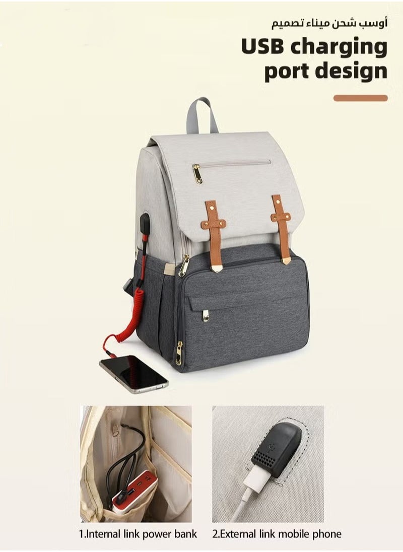 MIXDE Large Baby Diaper Bag, Multifunctional Diapers Changing Backpacks, Waterproof  Nappy/Nursing Bags, Fashion Mommy Backpack with Portable Change Mat and USB Charge Port, for Newborn Mother/Father  - Image 5