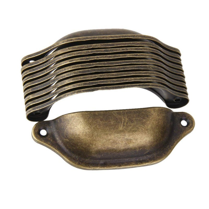 Bolt 10Pcs Antique Brass Door Cabinet Knob Wardrobe Drawer Shell Pull Handle Brown - Image 2