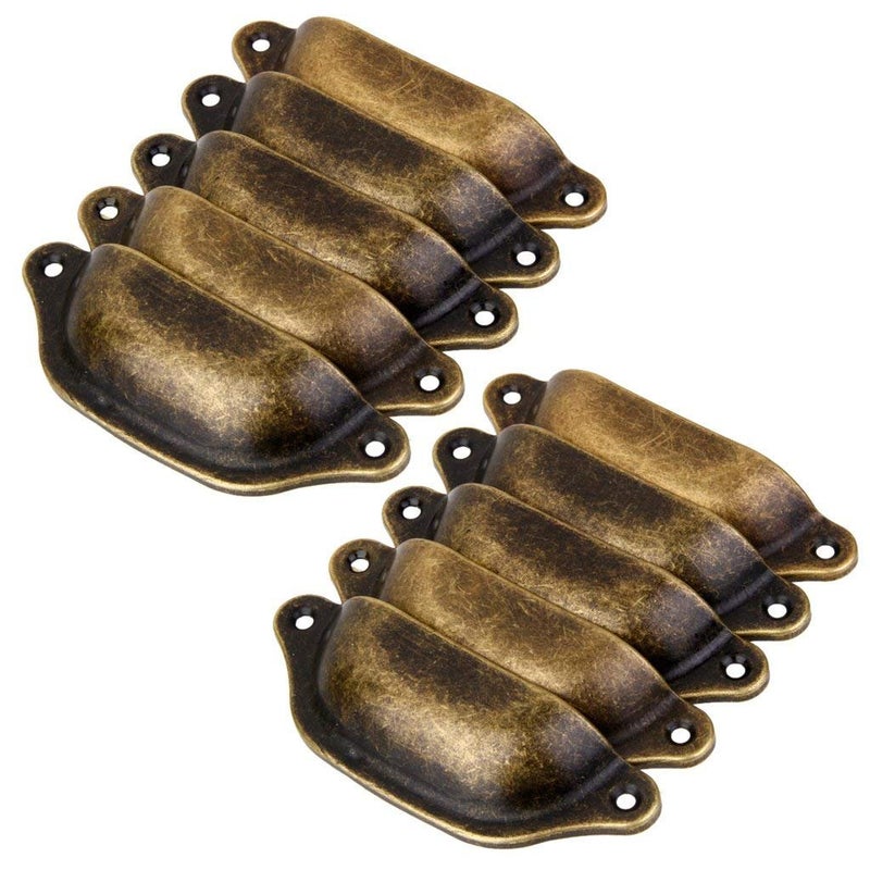 Bolt 10Pcs Antique Brass Door Cabinet Knob Wardrobe Drawer Shell Pull Handle Brown - Image 3