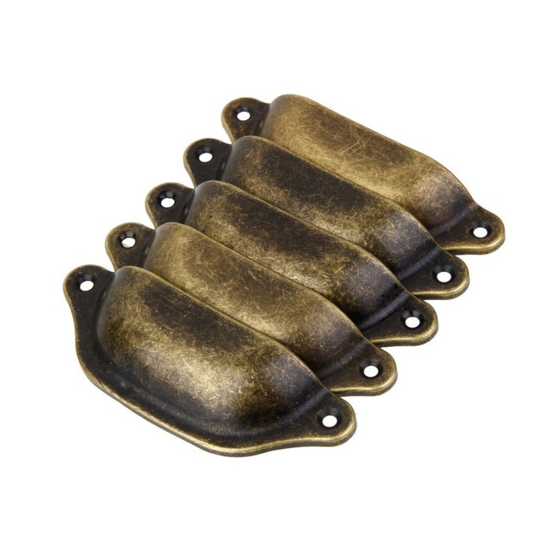 Bolt 10Pcs Antique Brass Door Cabinet Knob Wardrobe Drawer Shell Pull Handle Brown - Image 4