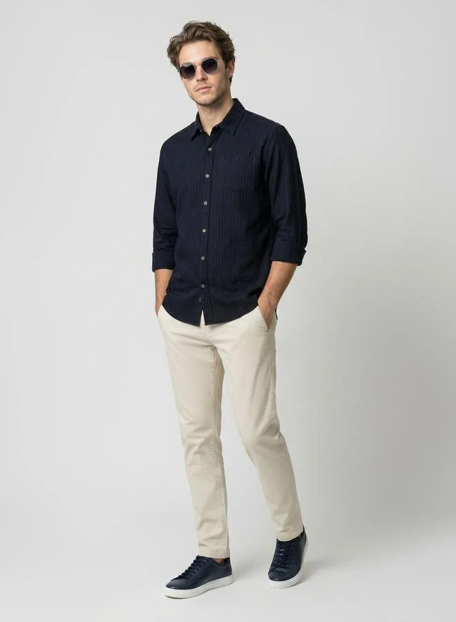 Take Two Men Navy Blue Striped Spread Collar Shirt By SNX