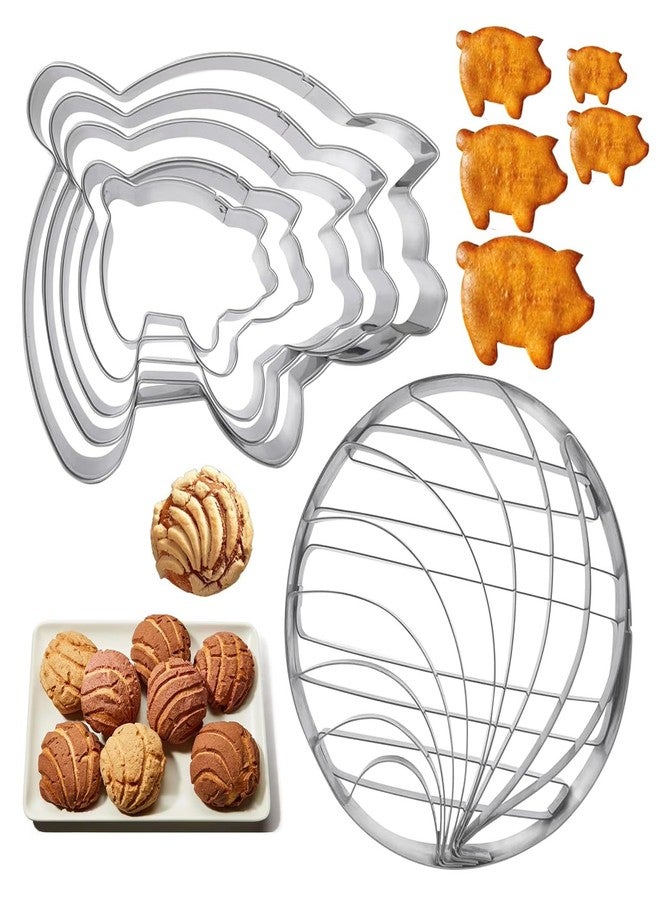 Qiyuda Concha Cutter Bread Mold 4.1in and 5Pcs Pig Cookie Cutter Mexican, Molde Para Conchas de Pan Mexicano - Image 1