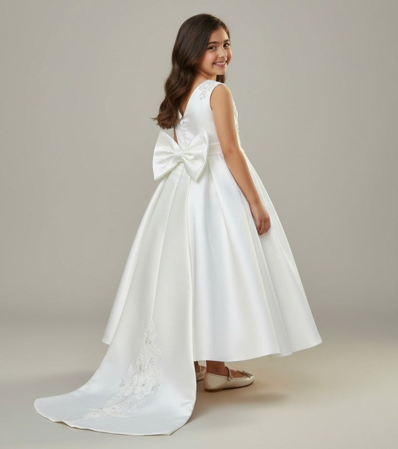 BHNS Elegant puffy evening dresses for children, perfect for parties and special occasions. These dresses are suitable for girls' weddings, celebrations, and holidays. Available in white, yellow, pink, and lemon hues. Beautiful Eid dresses for all occasions. Dresses for ages 2 to 15. Elegant and beautiful dresses for girls aged 2 to 15. Girls' sets with trains and puffy skirts. Suitable for evening parties, summer wear, short dresses, and long dresses. Brand name. - Image 5
