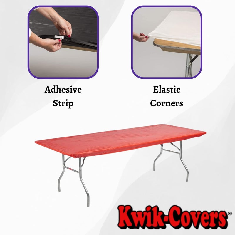 Kwik-Covers 6' Rectangle Plastic Table Covers 30" x 72", Bundle of 5 (Red) - Image 4