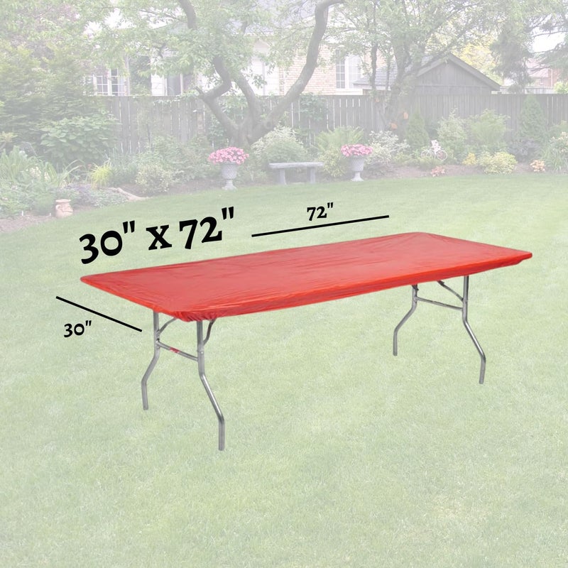 Kwik-Covers 6' Rectangle Plastic Table Covers 30" x 72", Bundle of 5 (Red) - Image 2