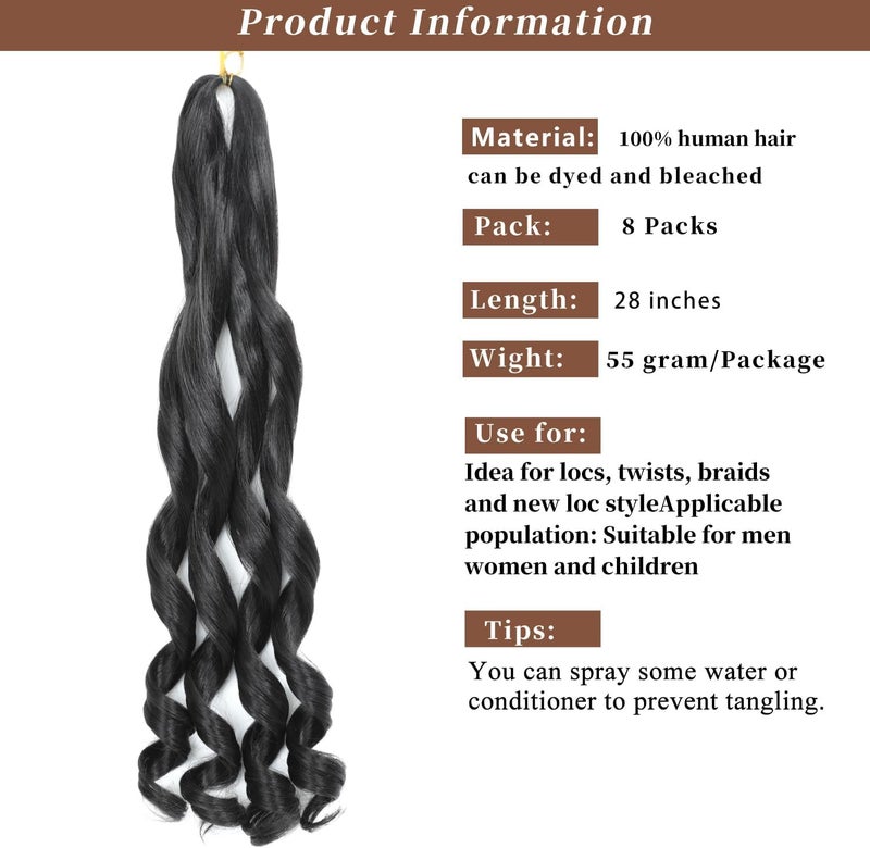 FALEMEI French Curly Braiding Hair 28 Inch 8 Packs Curly Braiding Hair Pre Stretched Synthetic 80g/pack Loose Wavy Crochet Hair for Black Women Hair Extensions (28inch 1B(pack of 6)) - Image 3