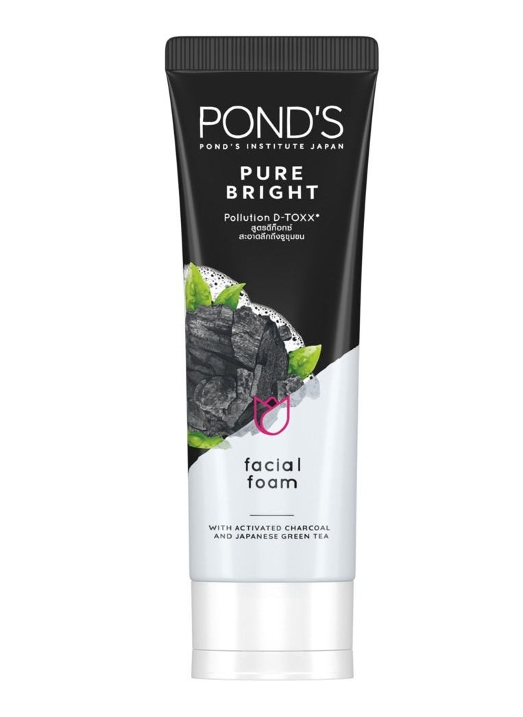 PONDS - غسول الوجه بيور برايت فوم بالفحم والشاي الأخضر 100 جرام - Image 1