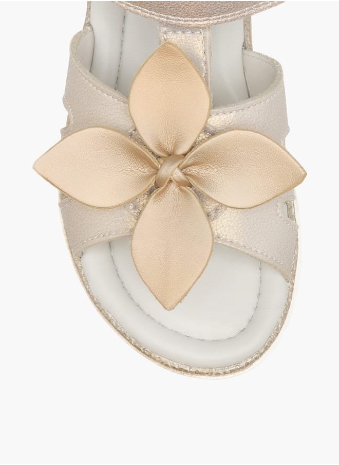 JUNIORS - Girls Floral Accent Sandals with Hook and Loop Closure - Image 1