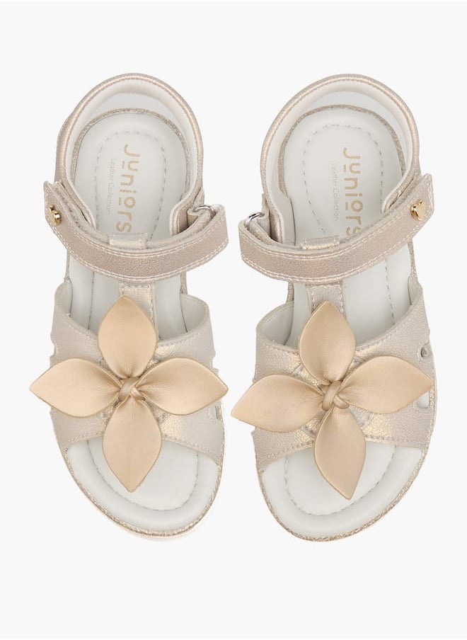 JUNIORS - Girls Floral Accent Sandals with Hook and Loop Closure - Image 1