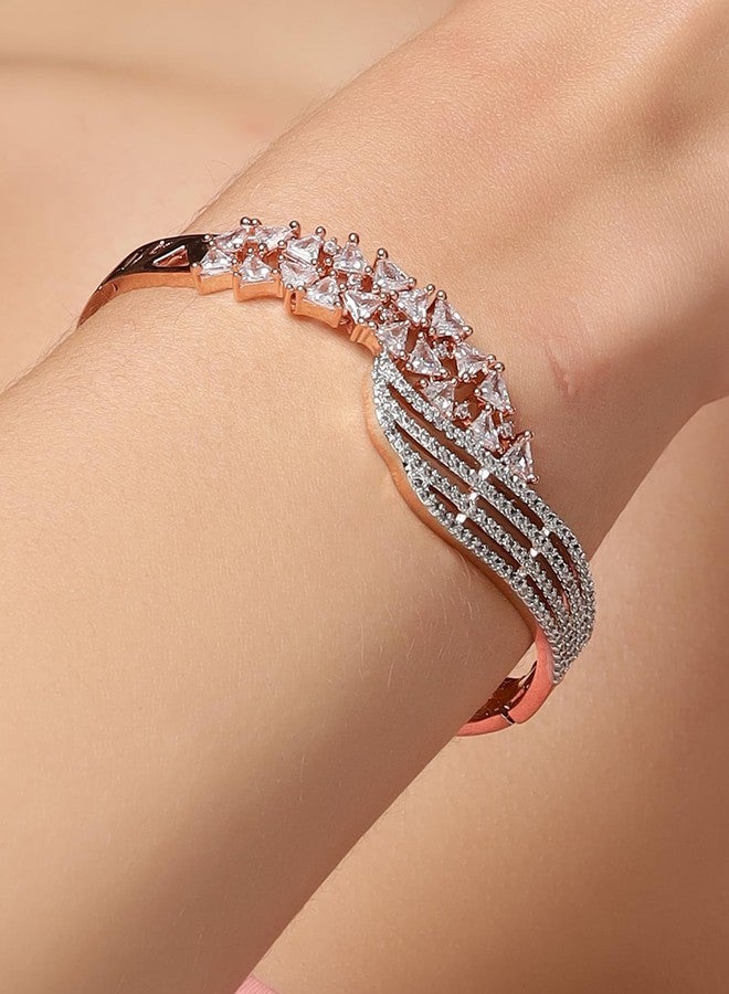 Karatcart Elegant Rose Gold Finish Bangle Bracelet with Sparkling American Diamond Stones - Image 2