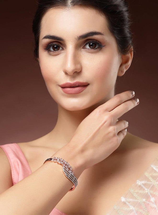 Karatcart Elegant Rose Gold Finish Bangle Bracelet with Sparkling American Diamond Stones - Image 3