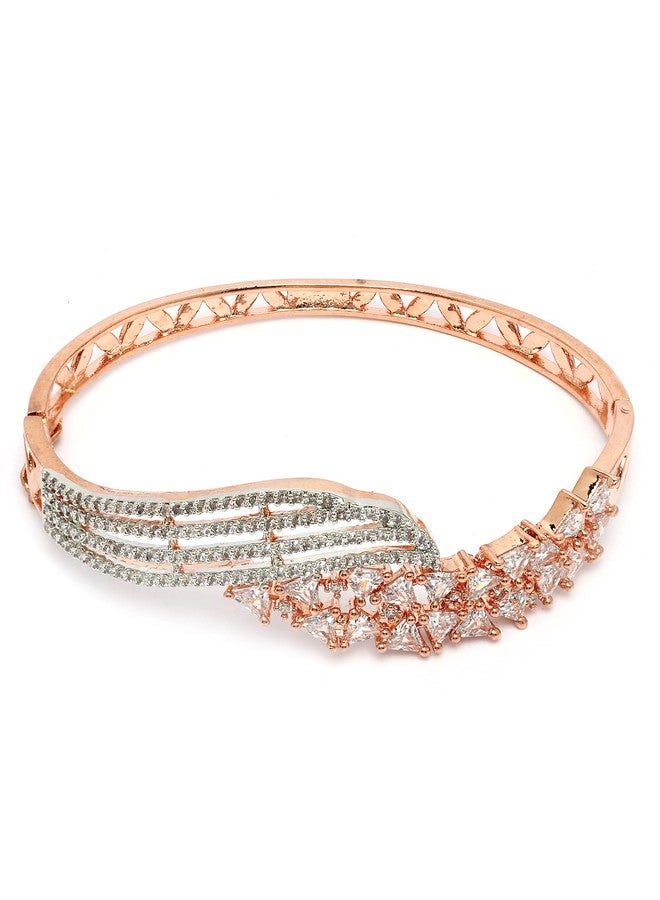 Karatcart Elegant Rose Gold Finish Bangle Bracelet with Sparkling American Diamond Stones - Image 1