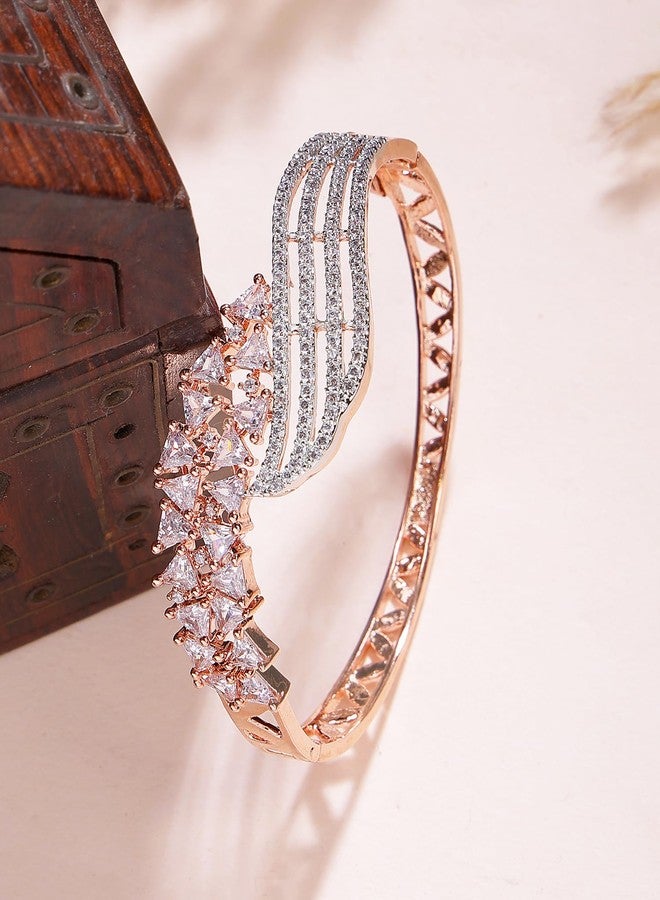 Karatcart Elegant Rose Gold Finish Bangle Bracelet with Sparkling American Diamond Stones - Image 4