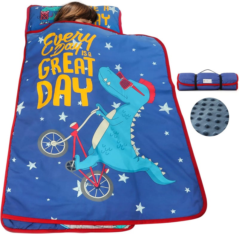 TANOSHII Toddler Nap Mat with Pillow and Blanket Portable Kids Sleeping Mats for Daycare Preschool 21 x 53 Lightweight and Soft Sleeping Bags for Kids - Image 1
