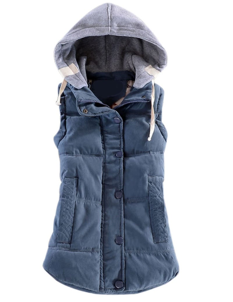 Yeokou Womens Slim Sleeveless Quilted Removable Hooded Winter Puffer Vest Coat XLarge Blue