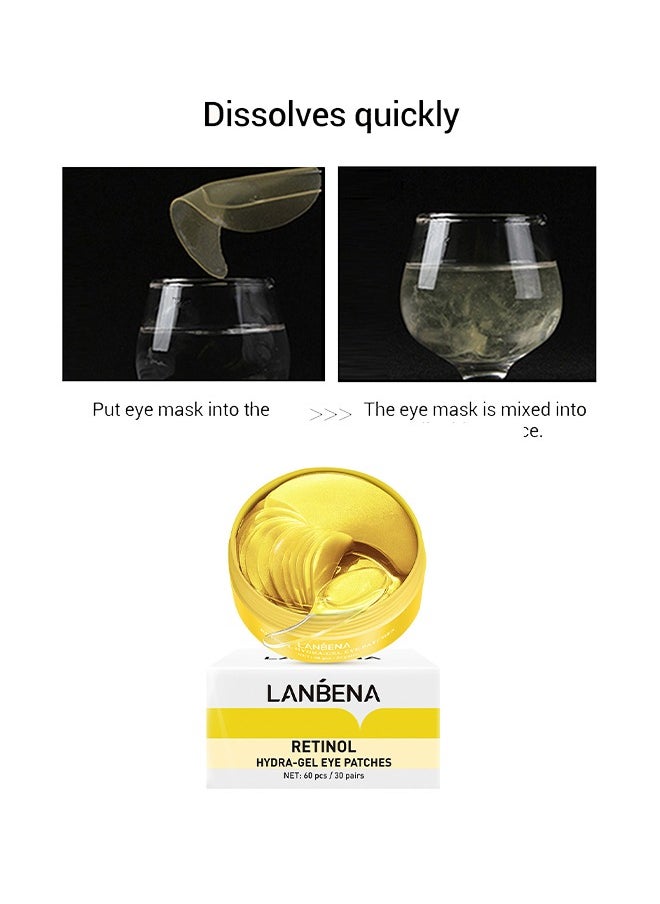 LANBENA Retinol Hydra-Gel Eye Patches, Gold Under Eye Mask Retinol And Collagen, Under Eye Mask For Face Care, Eye Masks For Dark Circles And Puffiness, Under Eye Masks For Beauty And Personal Care 30 Pairs  - Image 5