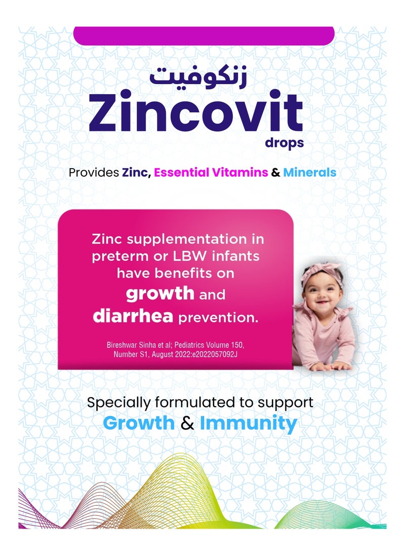 APEX - Zincovit Drops 15 ml - Multivitamin and Mineral Supplement for Infants with Essential Vitamins A, C, D, E & Lysine for Healthy Growth & Development - Image 1