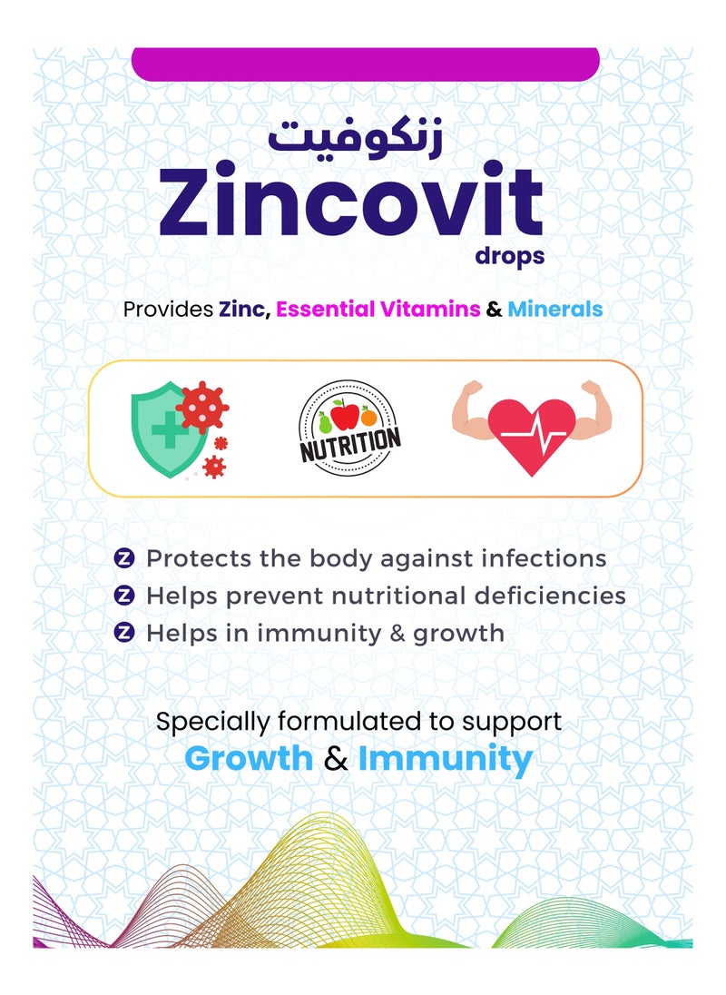 APEX - Zincovit Drops 15 ml - Multivitamin and Mineral Supplement for Infants with Essential Vitamins A, C, D, E & Lysine for Healthy Growth & Development - Image 1