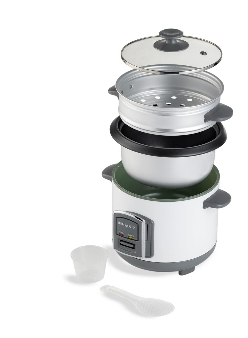 KENWOOD 2-in-1 Rice Cooker 0.6L 3-Cup with Steamer Basket, Non-Stick Pot, Glass Lid, Cook & Warm Indicator Lights, Detachable Power Cord, RCM06.000WH, White 0.6 L 350 W RCM06.000WH white - Image 4