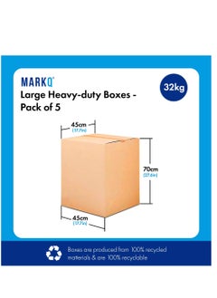 MARKQ [5 Pack] Large Double Wall 100% Recyclable Corrugated Cardboard Moving Boxes with 32 KG Capacity, 45 x 45 x 70 cm Brown Carton for Packaging, Shipping and Storage, 5 ply  - Image 2