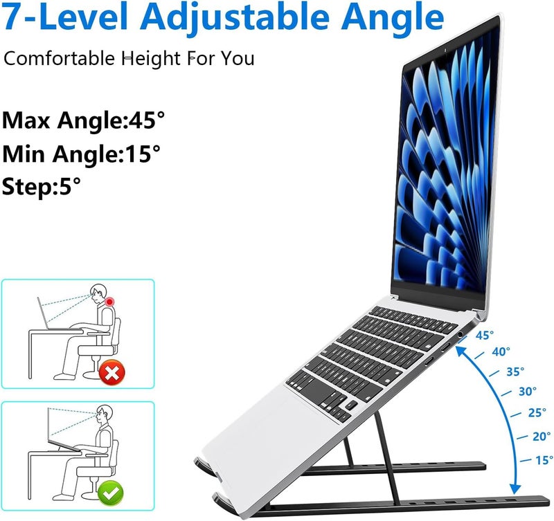 tuKZer (Imported Foldable Laptop Stand Riser for Laptop, MacBook, Notebook & Tablets up to 17 Inch, 7 Level Height Angle Adjustment, 2X Stronger M-Shape Aluminum Silicone Pads Air Ventilation-Black - Image 3