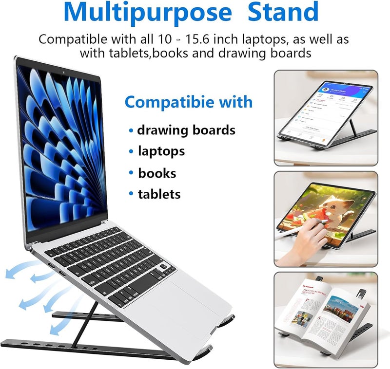 tuKZer (Imported Foldable Laptop Stand Riser for Laptop, MacBook, Notebook & Tablets up to 17 Inch, 7 Level Height Angle Adjustment, 2X Stronger M-Shape Aluminum Silicone Pads Air Ventilation-Black - Image 5