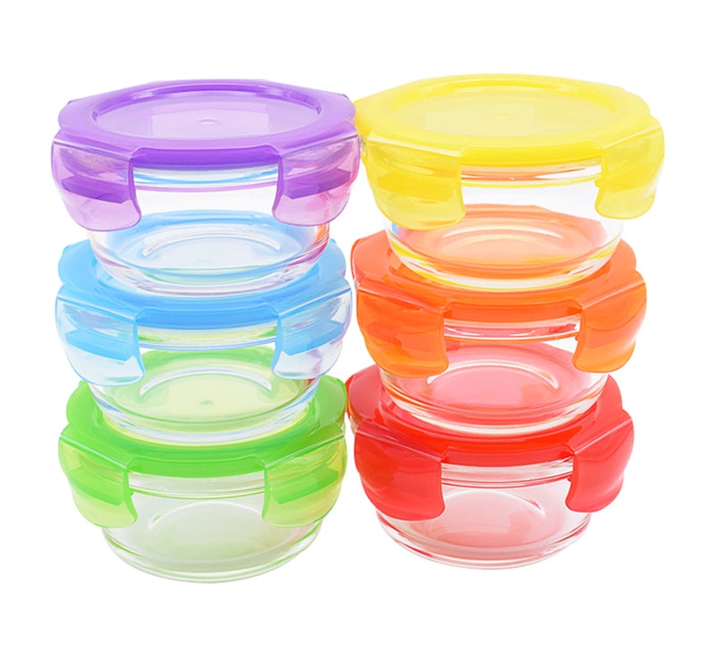 ARSUK Small Glass Food Containers with Lids 6 Pack200ml Leakproof Round Portion Control Containers Stackable Airtight Snack Boxes for Fridge Freezer Lunch Meal Prep  BPAFree  Dishwasher Safe