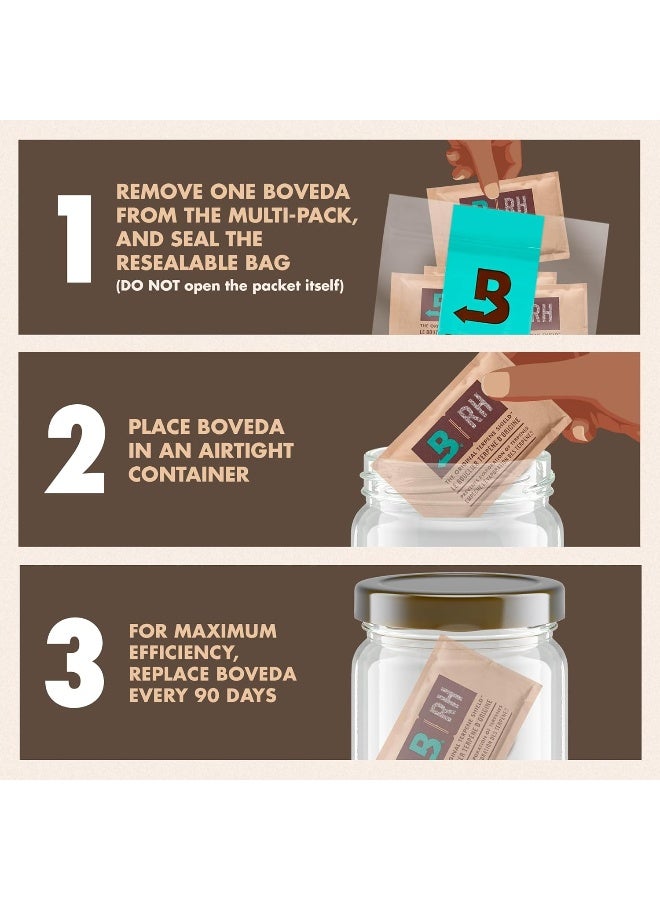 Boveda حزم بوفيدا 62% للتحكم في الرطوبة - حزم التحكم في الرطوبة ثنائية الاتجاه - حجم 67-4 حزمة قابلة لإعادة الإغلاق - Image 4