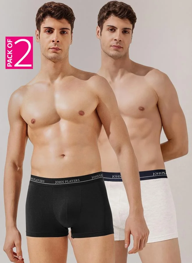 John Players Pack of 2 - Multi-Color Cotton Trunks with Printed Logo Waistband