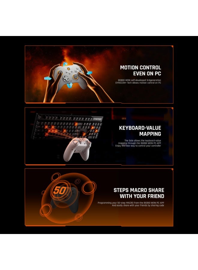 بيج بيج وين أجهزة تحكم لاسلكية من BIGBIG WON Gale Hall لأجهزة الكمبيوتر، مع دعم التحكم بالحركة، وعصيّ التحكم (الجوستيكات) والمفاتيح الزنادية المغناطيسية بتقنية Hall Effect، وتشمل 3 أزواج من عصي الإبهام، وتطبيق خاص لأجهزة الكمبيوتر. أجهزة تحكم للألعاب متوافقة مع Nintendo Switch / الكمبيوتر الشخصي / iOS / Android، تعمل لاسلكيًا. - Image 5