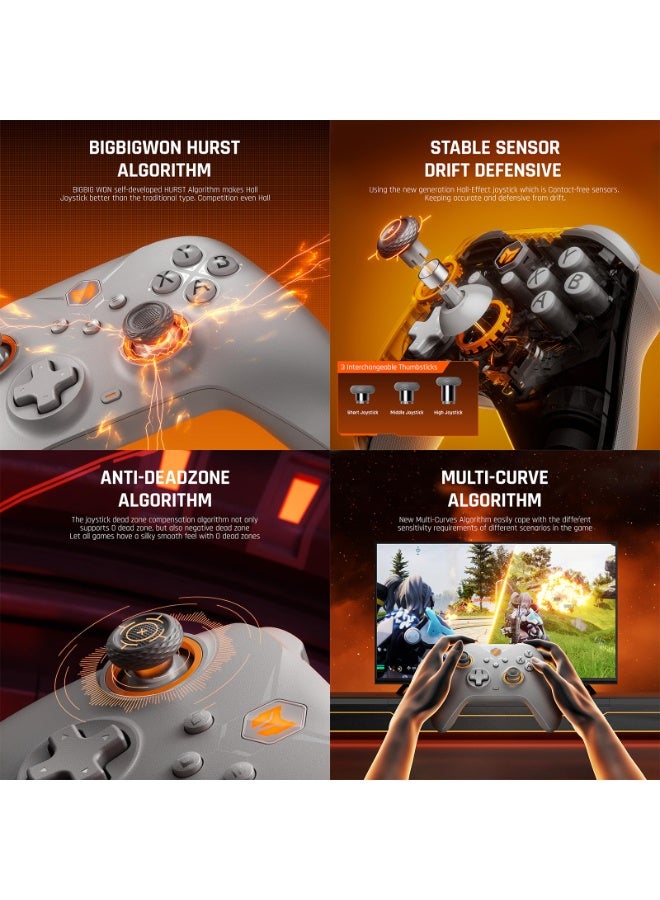 بيج بيج وين أجهزة تحكم لاسلكية من BIGBIG WON Gale Hall لأجهزة الكمبيوتر، مع دعم التحكم بالحركة، وعصيّ التحكم (الجوستيكات) والمفاتيح الزنادية المغناطيسية بتقنية Hall Effect، وتشمل 3 أزواج من عصي الإبهام، وتطبيق خاص لأجهزة الكمبيوتر. أجهزة تحكم للألعاب متوافقة مع Nintendo Switch / الكمبيوتر الشخصي / iOS / Android، تعمل لاسلكيًا. - Image 3