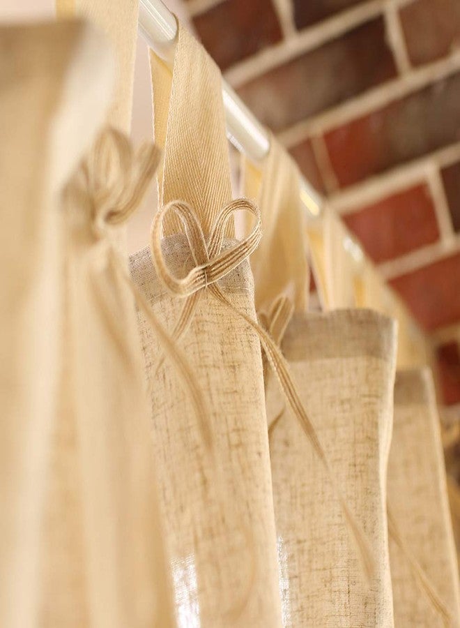 vctops Cotton Linen Tie Up Curtain Country Style Tab Top Light Filtering Adjustable Balloon Curtain Shades for Kitchen Windows Cafe Curtains, 51x75 Inches, Beige - Image 4
