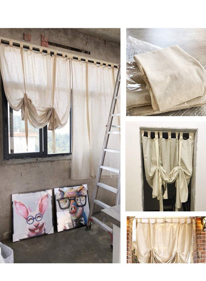 vctops Cotton Linen Tie Up Curtain Country Style Tab Top Light Filtering Adjustable Balloon Curtain Shades for Kitchen Windows Cafe Curtains, 51x75 Inches, Beige - Image 3