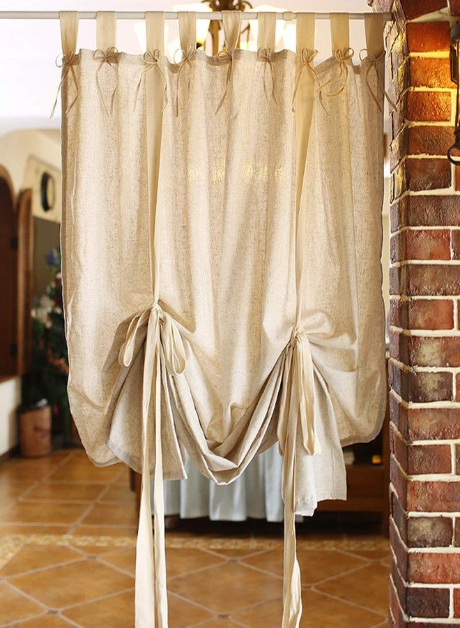 vctops Cotton Linen Tie Up Curtain Country Style Tab Top Light Filtering Adjustable Balloon Curtain Shades for Kitchen Windows Cafe Curtains, 51x75 Inches, Beige - Image 1
