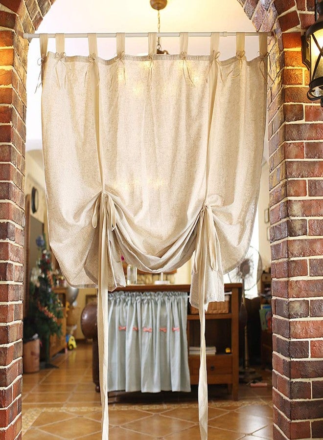 vctops Cotton Linen Tie Up Curtain Country Style Tab Top Light Filtering Adjustable Balloon Curtain Shades for Kitchen Windows Cafe Curtains, 51x75 Inches, Beige - Image 2
